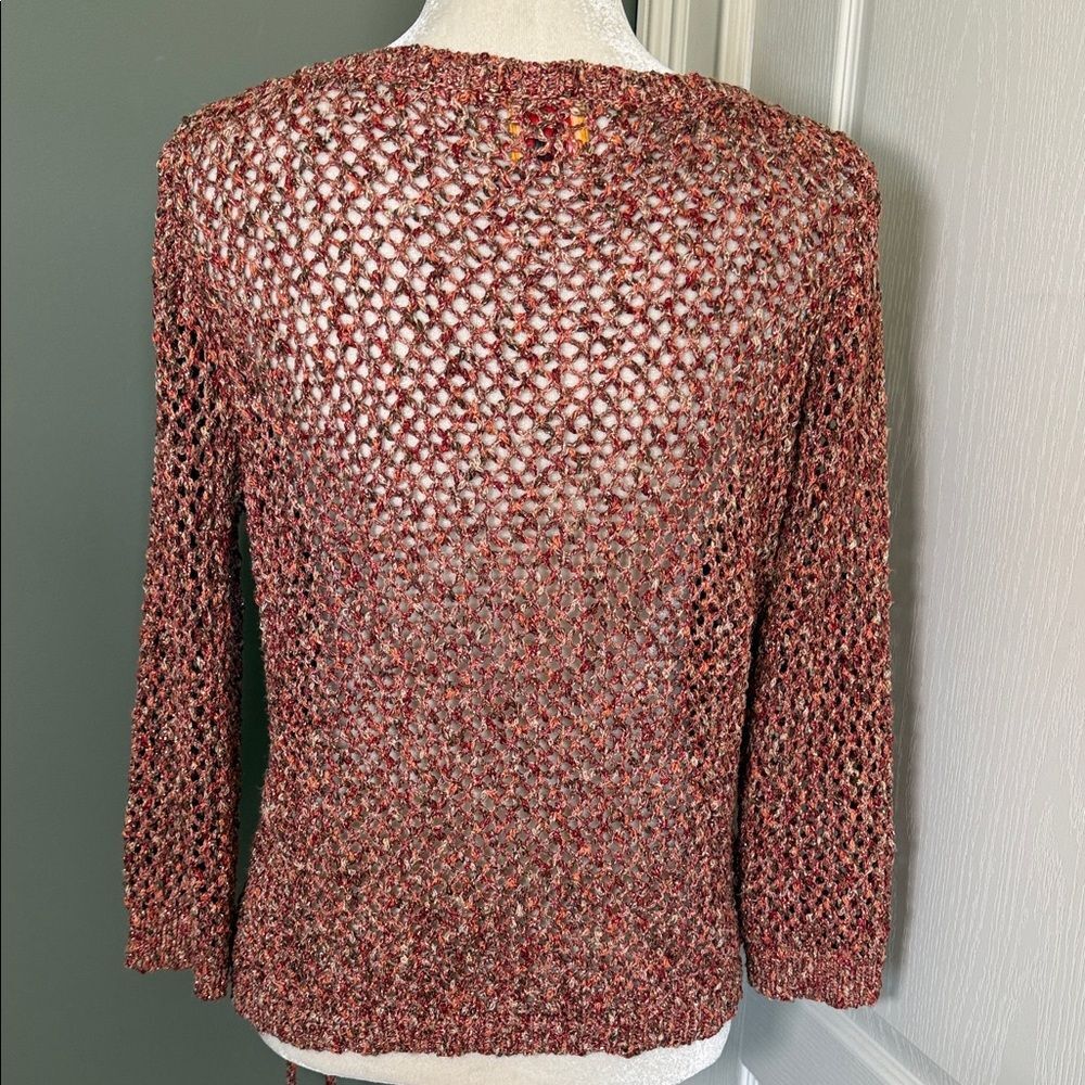 Ruby Rd. Red Multi Color Open Knit Top with Draws… - image 6